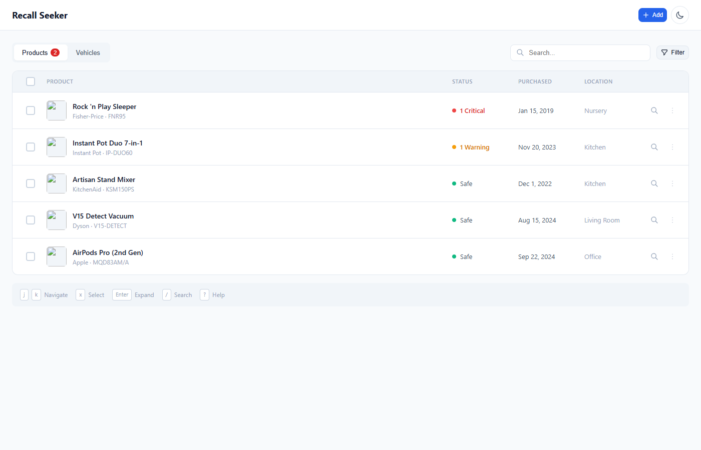 List-based dashboard layout