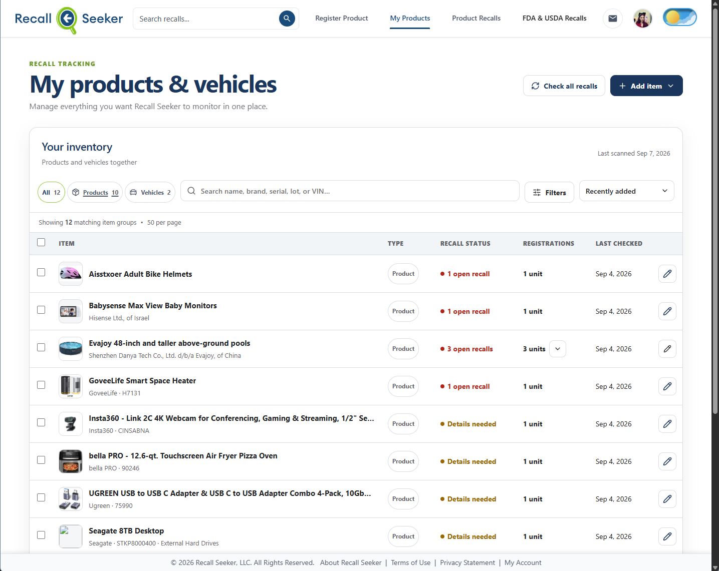 RecallSeeker dashboard version 2
