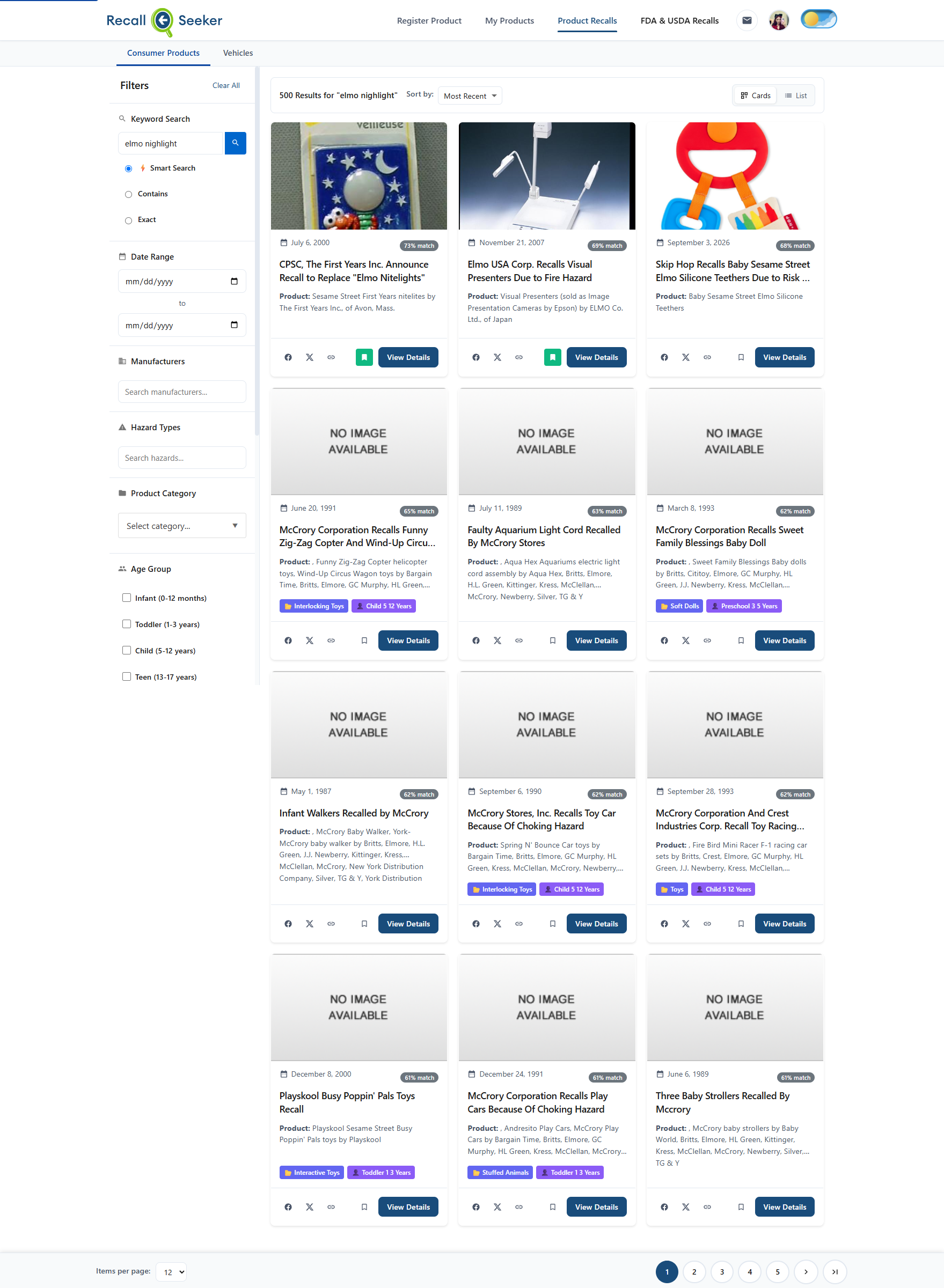 RecallSeeker semantic search showing Elmo nightlight first